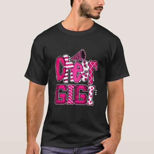 Cheer Gigi Biggest Fan Leopard Print And Pom Pom T-Shirt (Front)