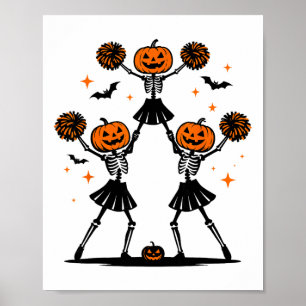 Cheer Girl Pumpkin Skeleton Cheerleader Halloween Poster