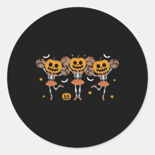 Cheer Girl Pumpkin Skeleton Halloween Girls Kids C Classic Round Sticker