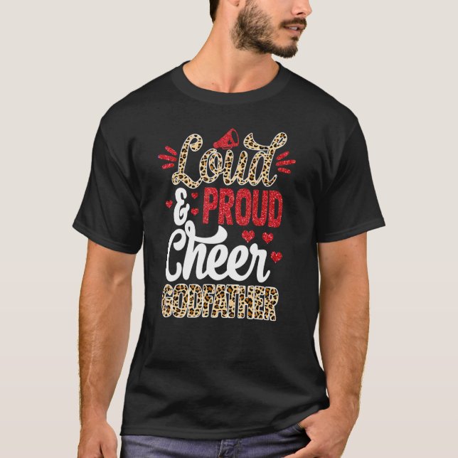 Cheer Godfather Biggest Fan Leopard Print And Pom  T-Shirt (Front)