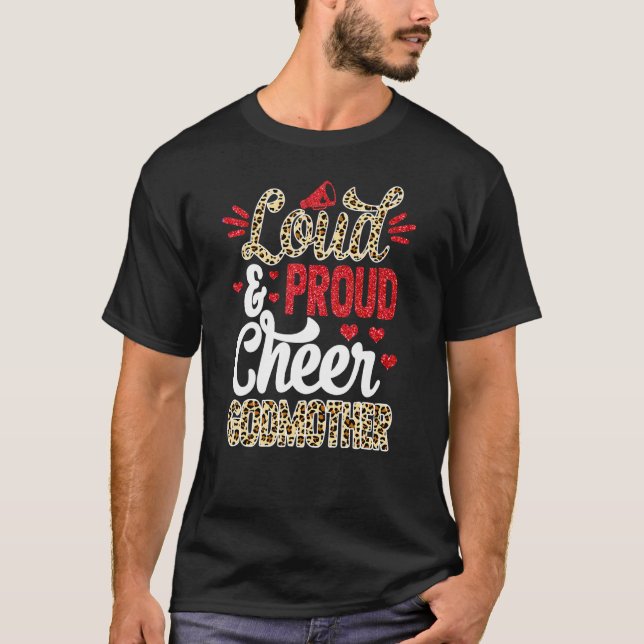 Cheer Godmother Biggest Fan Leopard Print And Pom  T-Shirt (Front)