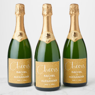 CHEER Gold Glitter Wedding Champagne Labels