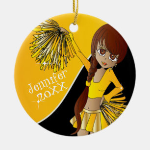 Cheer 📣💖 Golden Yellow Cheerleader Girl Ceramic Ornament