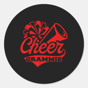 Cheer Grammie Biggest Fan Black And Red Pom Pom  Classic Round Sticker