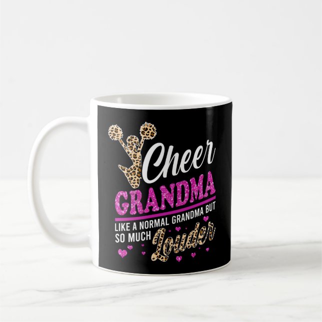 Cheer Grandma Biggest Fan Leopard Print And Pom Po Coffee Mug (Left)