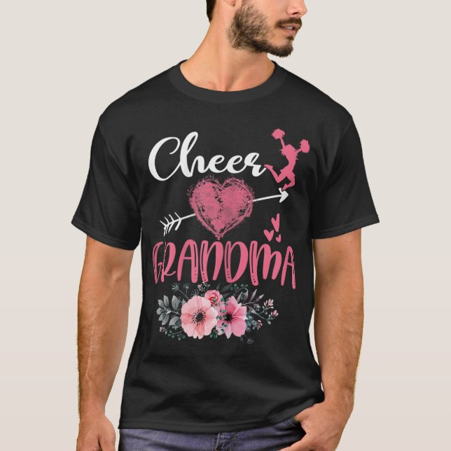 Cheer Grandma Floral Funny Cheerleader Heart Mothe T-Shirt (Front)