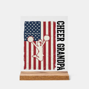 Cheer Grandpa Patriotic Vintage Flag Shirt Design_ Acrylic Sign