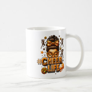 Cheer Life Messy Bun Brunette Black Cheerleading T Coffee Mug