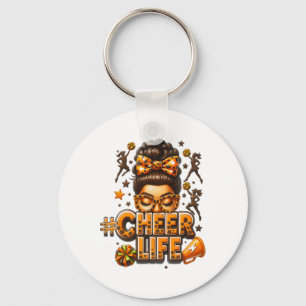 Cheer Life Messy Bun Brunette Black Cheerleading T Key Ring