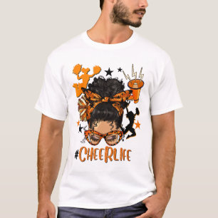 Cheer Life Messy Bun Brunette Orange Black Cheerle T-Shirt