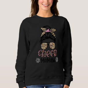 Cheer Mamaw Leopard Messy Bun Cheerleader Mother's Sweatshirt