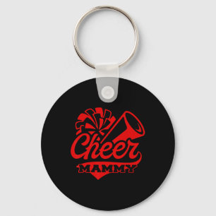 Cheer Mammy Biggest Fan Black And Red Pom Pom Key Ring