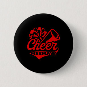 Cheer Meemaw Biggest Fan Black And Red Pom Pom 6 Cm Round Badge
