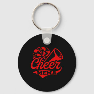 Cheer Mema Biggest Fan Black And Red Pom Pom Key Ring