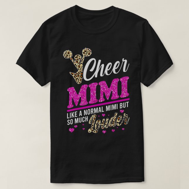 Cheer Mimi Biggest Fan Leopard Print And Pom Pom  T-Shirt (Design Front)