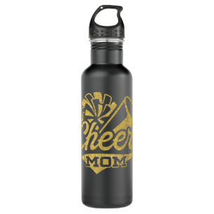 Cheer Mom Biggest Fan Cheerleader Black Yellow Gol 710 Ml Water Bottle