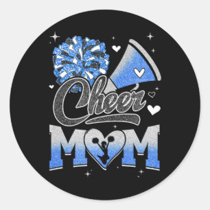 Cheer Mom Blue White Cheerleading Footll Fan For W Classic Round Sticker