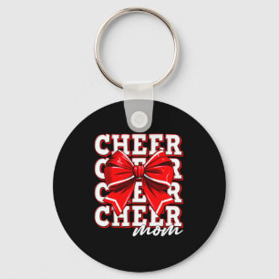 Cheer Mom Cheerleader Bow Biggest Fan Red Team Key Ring