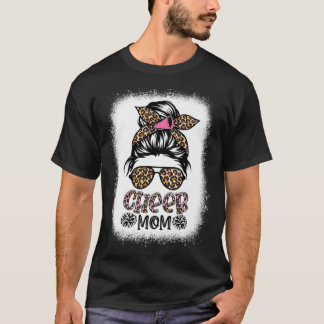 Cheer Mom Leopard Messy Bun Cheerleader Bleached M T-Shirt