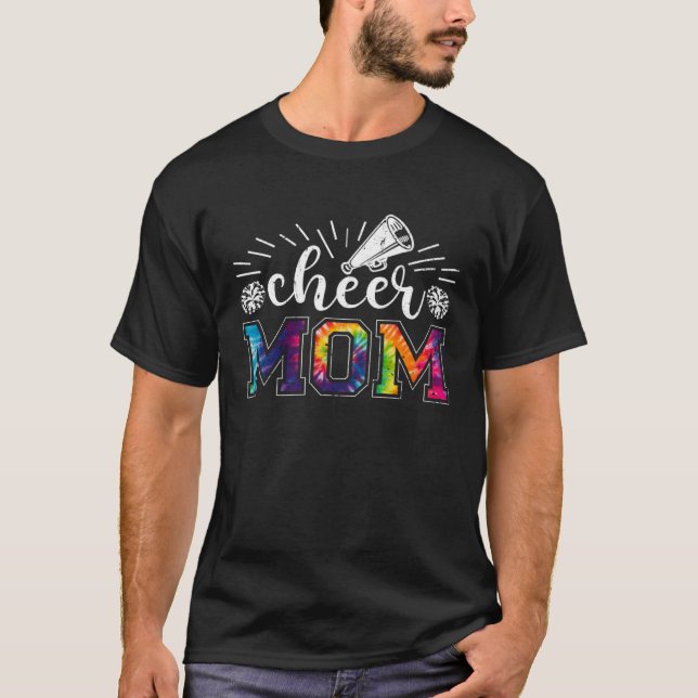 Cheer Mom Tie Dye Print Proud Cheerleader Mom Moth T-Shirt (Front)