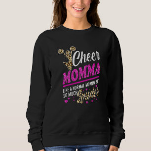 Cheer Momma Biggest Fan Leopard Print And Pom Pom  Sweatshirt