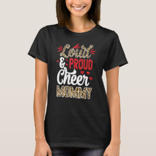 Cheer Mommy Biggest Fan Leopard Print And Pom Pom T-Shirt