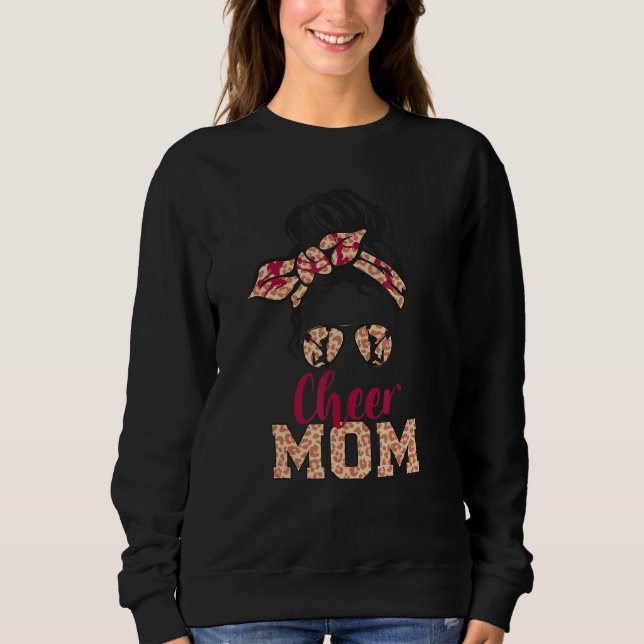 Cheer Mum Cheerleader Messy Bun Leopard Print Moth Sweatshirt (Front)