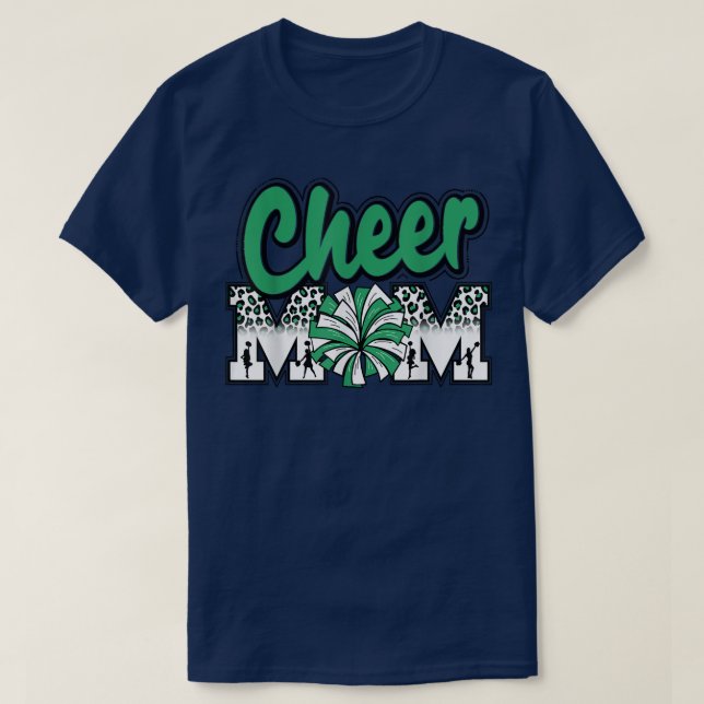 Cheer Mum Green Leopard Letters Cheer Pom Poms  T-Shirt (Design Front)
