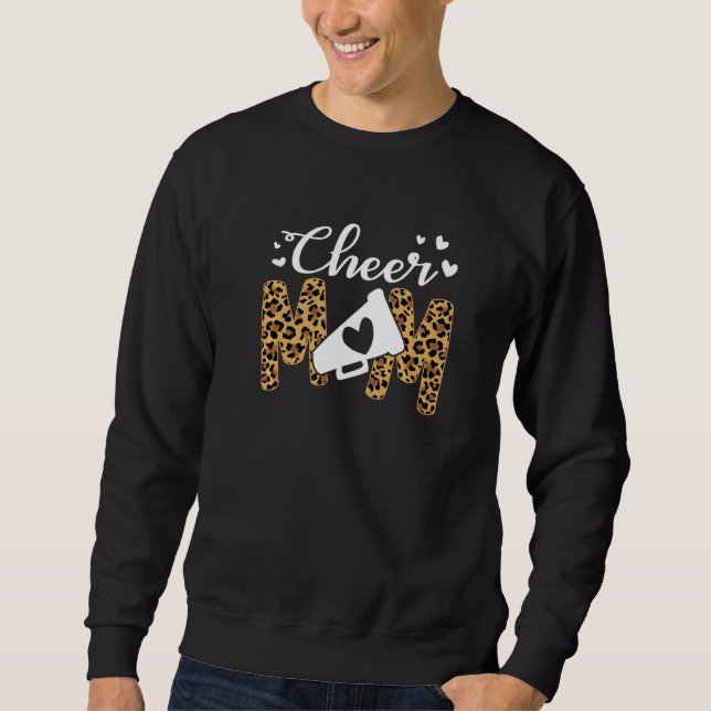 Cheer Mum Leopard Messy Bun Cheerleader Bleached M Sweatshirt (Front)
