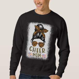 Cheer Mum Leopard Messy Bun Cheerleader Bleached M Sweatshirt