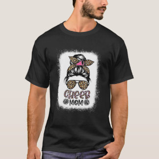 Cheer Mum Leopard Messy Bun Cheerleader Bleached M T-Shirt