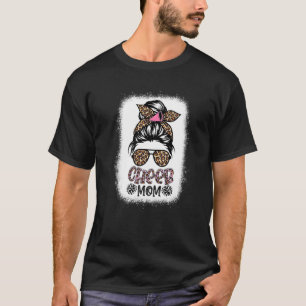 Cheer Mum Leopard Messy Bun Cheerleader Bleached M T-Shirt