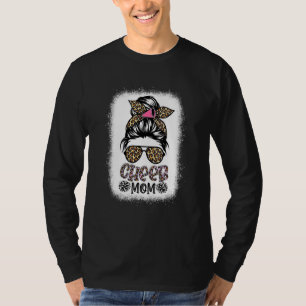 Cheer Mum Leopard Messy Bun Cheerleader Bleached M T-Shirt