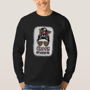 Cheer Mum Leopard Messy Bun Cheerleader Bleached M T-Shirt