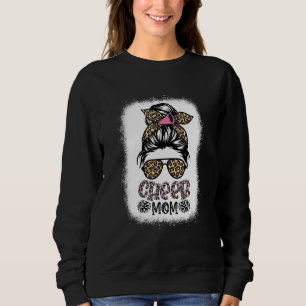 Cheer Mum Leopard Messy Bun Cheerleader Bleached Sweatshirt