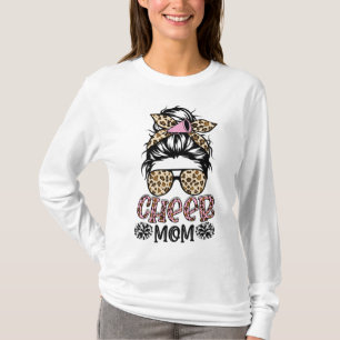 Cheer Mum Leopard Messy Bun Cheerleader Funny Moth T-Shirt