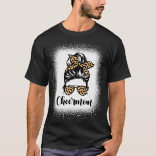 Cheer Mum Leopard Messy Bun Lovers Mother Lover  T-Shirt