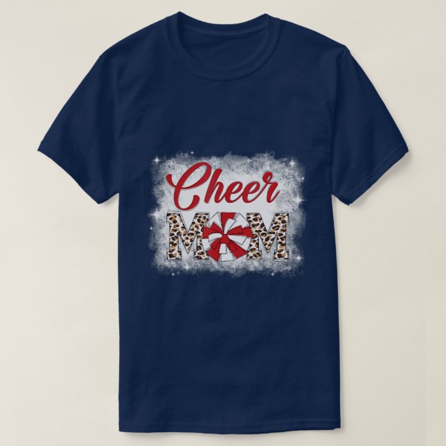 Cheer Mum Leopard Pom Pom Cheerleader Bleached Des T-Shirt (Design Front)