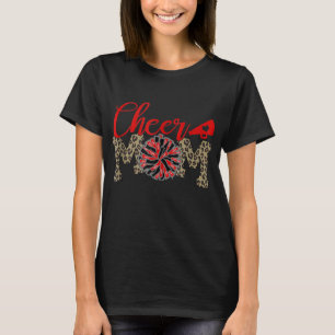Cheer Mum Leopard Print Black And Red Pom Pom T-Shirt