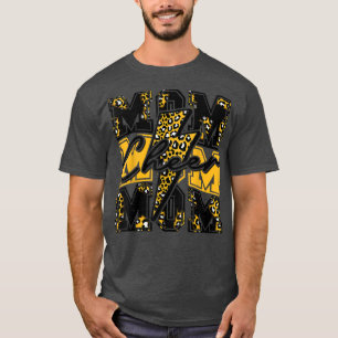 Cheer Mum Lightning Bolt Cheer Leopard Black Gold  T-Shirt
