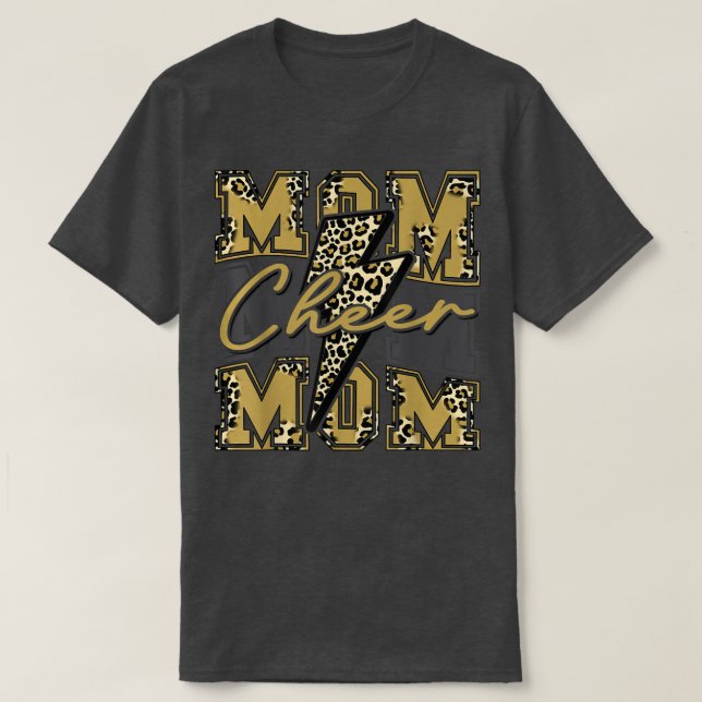 Cheer Mum Lightning Bolt Cheer Leopard Gold  T-Shirt (Design Front)