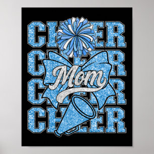 Cheer Mum Mama Bow Sport Cheerleading Squad Blue C Poster