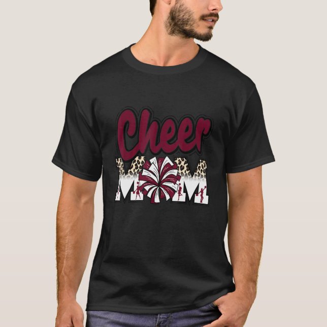 Cheer Mum Maroon Leopard Letters Cheer Pom Poms 1 T-Shirt (Front)