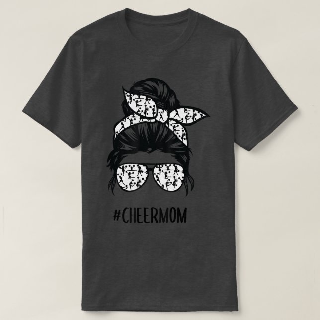 Cheer Mum messy bun hair glasses Cheerleader  T-Shirt (Design Front)