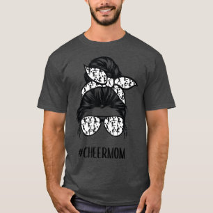 Cheer Mum messy bun hair glasses Cheerleader  T-Shirt