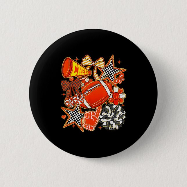 Cheer Mum Orange Cheerleader Game Day Cheer Mama F 6 Cm Round Badge (Front)