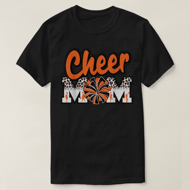 Cheer Mum Orange Leopard Letters Cheer Pom Poms  T-Shirt (Design Front)