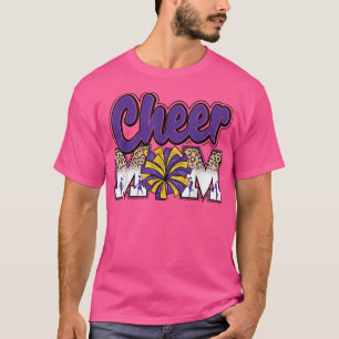 Cheer Mum Purple Gold Leopard Letters Cheer Pom Po T-Shirt