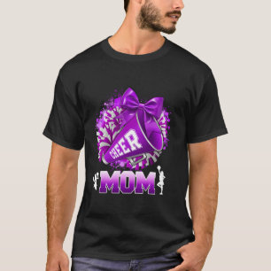 Cheer Mum Purple Pom Pom Megaphone Coquette Bow Fo T-Shirt