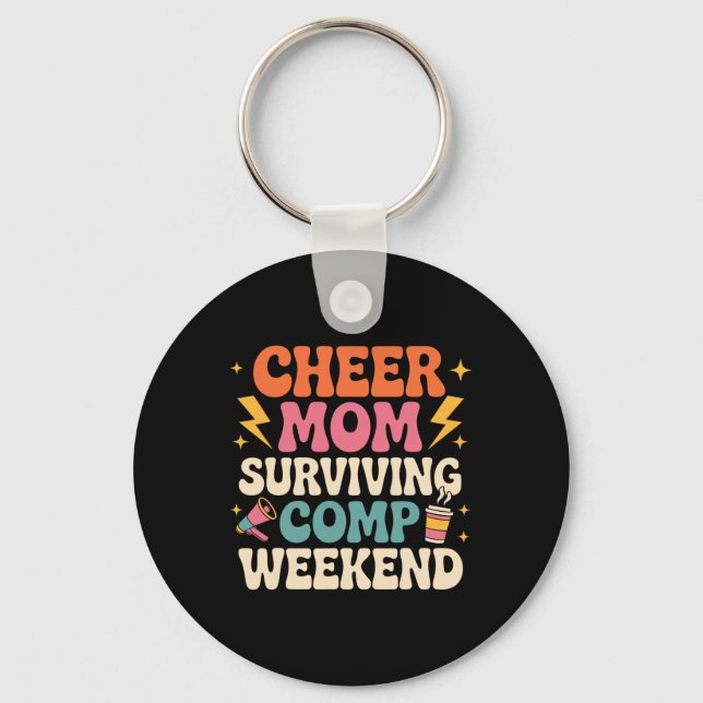 Cheer Mum Surviving Comp Weekend Retro Funny Cheer Key Ring (Front)